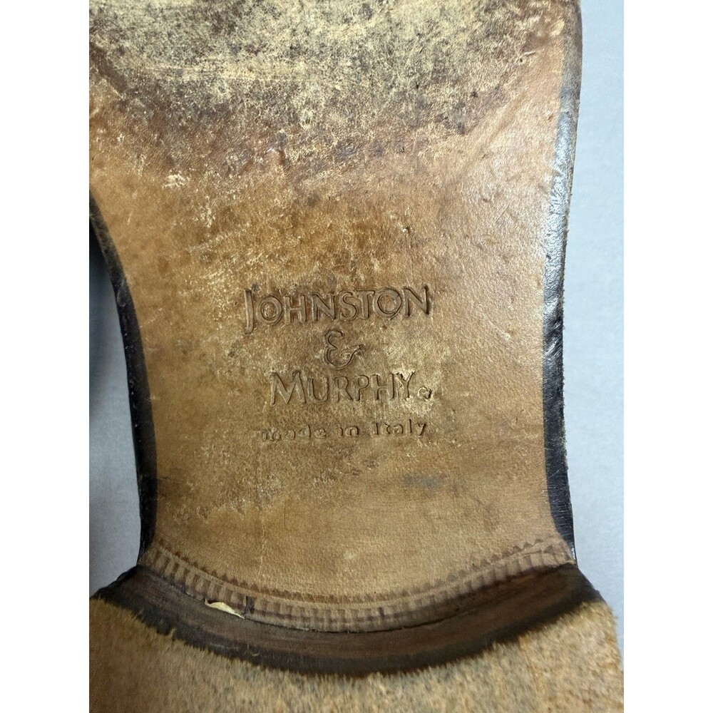 Johnston & Murphy Black Leather Toe Wingtip Oxford Shoes Made in Italy 9.5 M - Picture 9 of 14